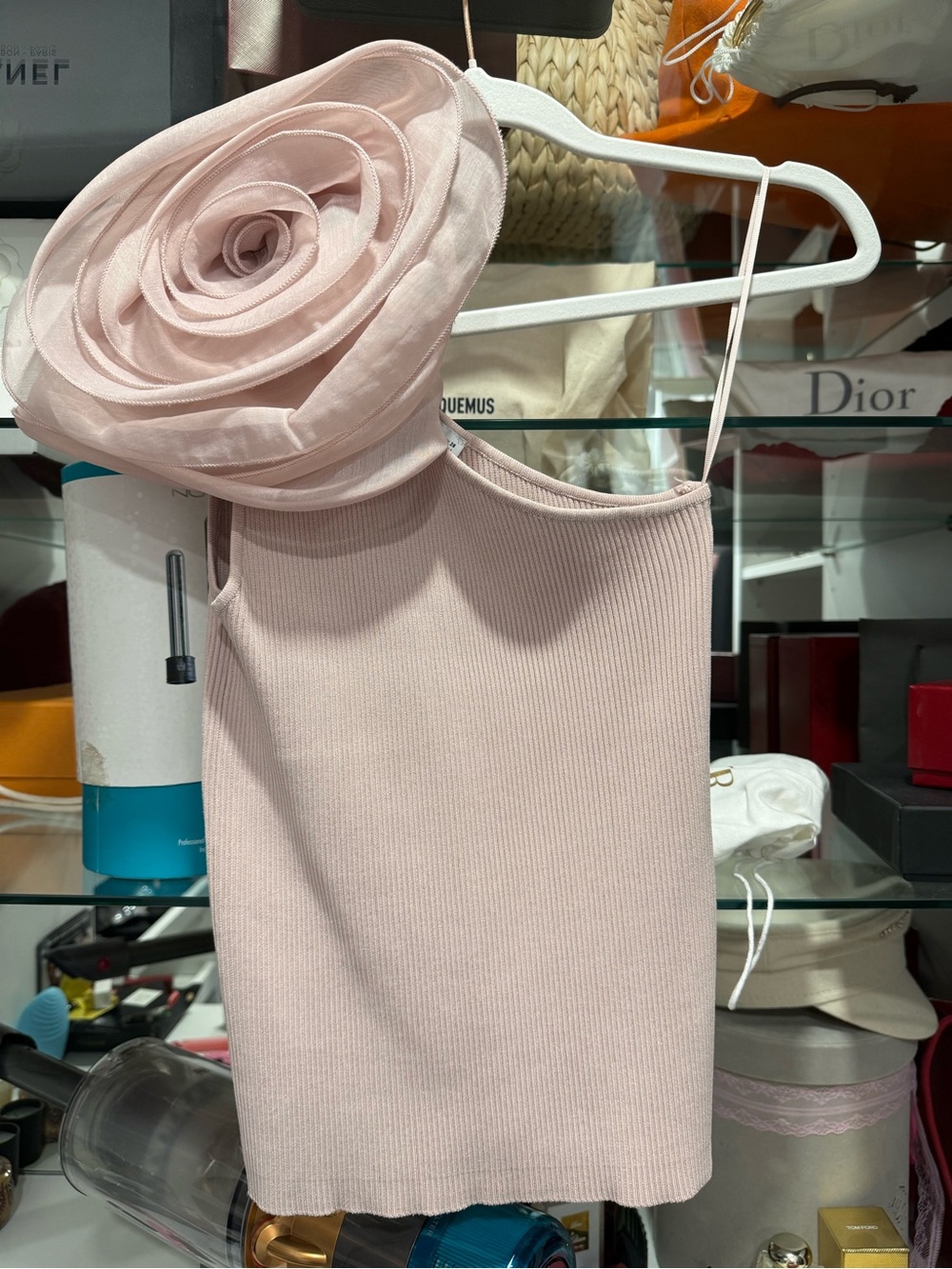 Zara Blush Pink One-Shoulder Rose Appliqué Top